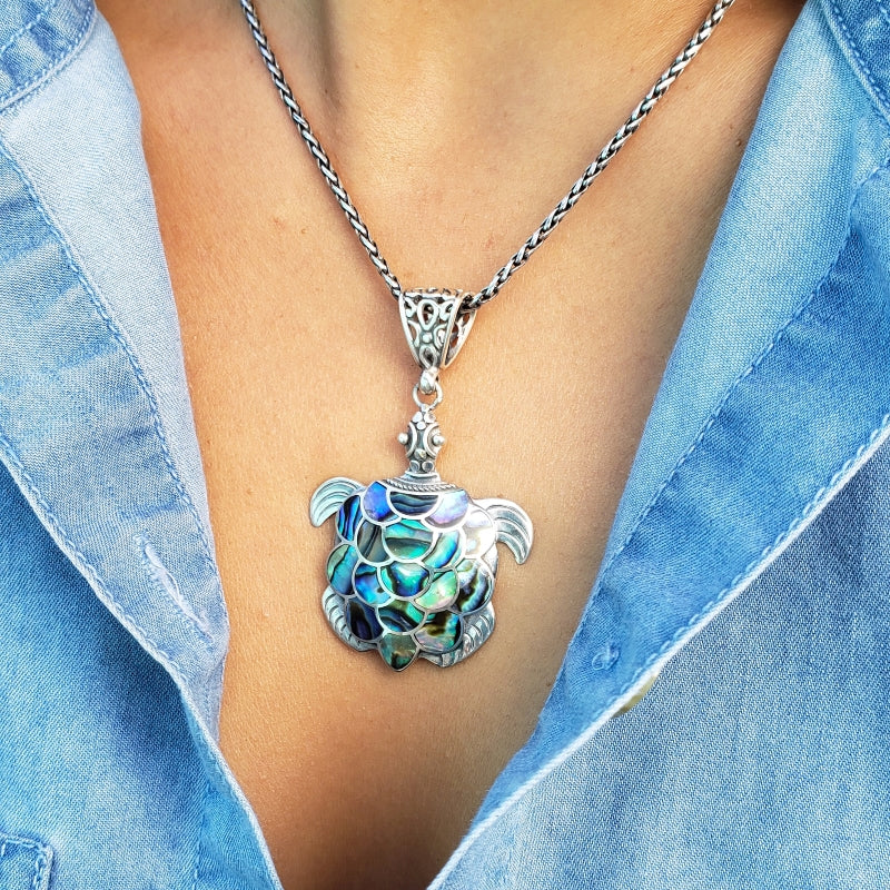 Fancy Turtle Pendant with Abalone Shell & Sterling Silver