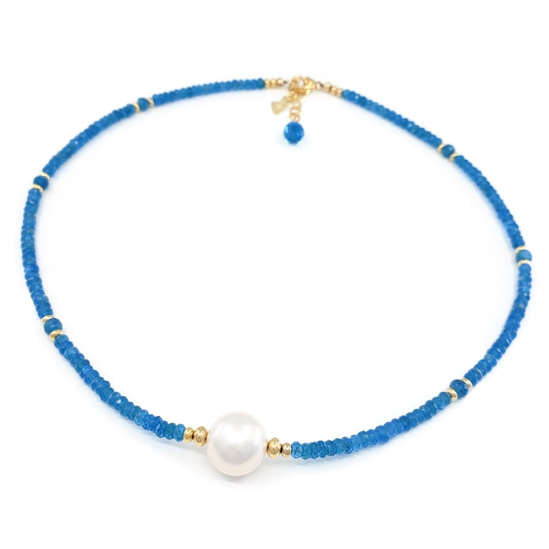 Apatite Gemstones Necklace with White Edison Pearl