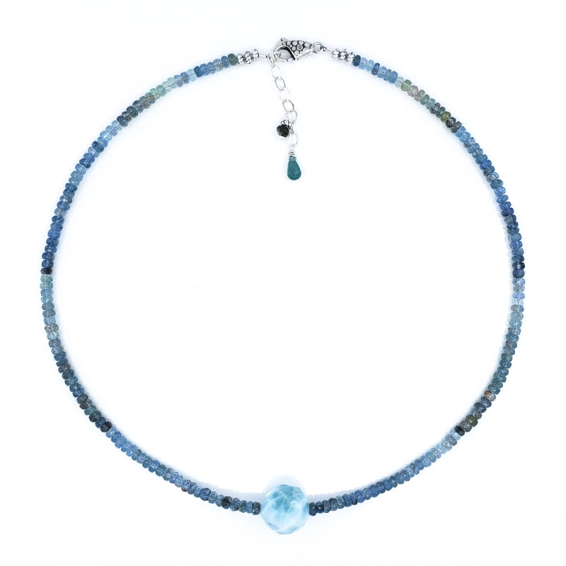 Aqua Gemstones & Sterling Silver Necklace with Larimar