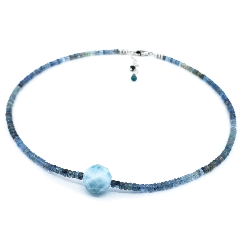 Aqua Gemstones & Sterling Silver Necklace with Larimar