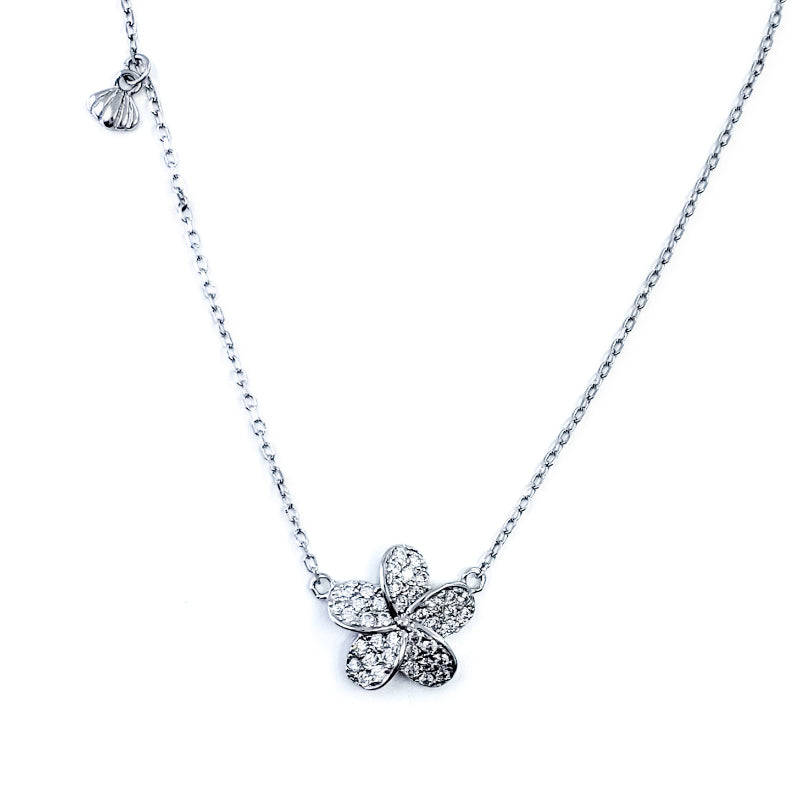 Sterling Silver & Cubic Zirconia Plumeria Necklace