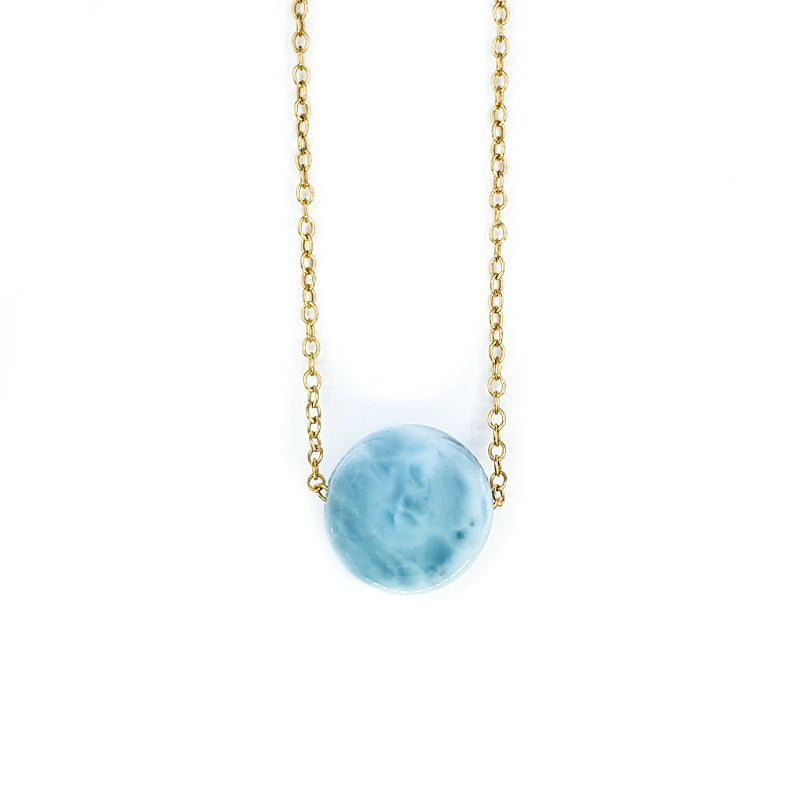 Adjustable Gold Solitaire Larimar Necklace