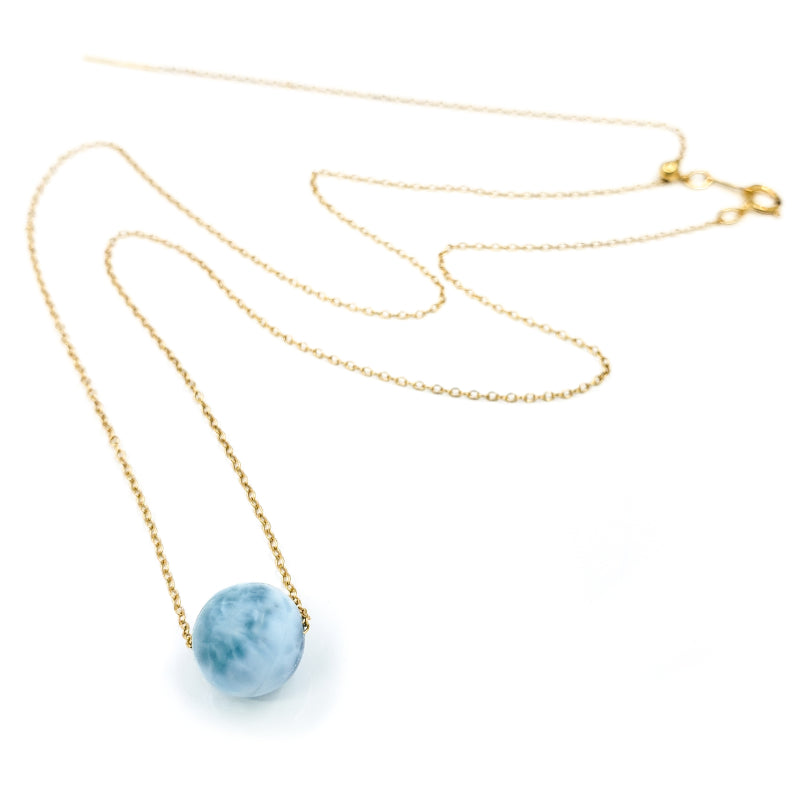 Adjustable Gold Solitaire Larimar Necklace