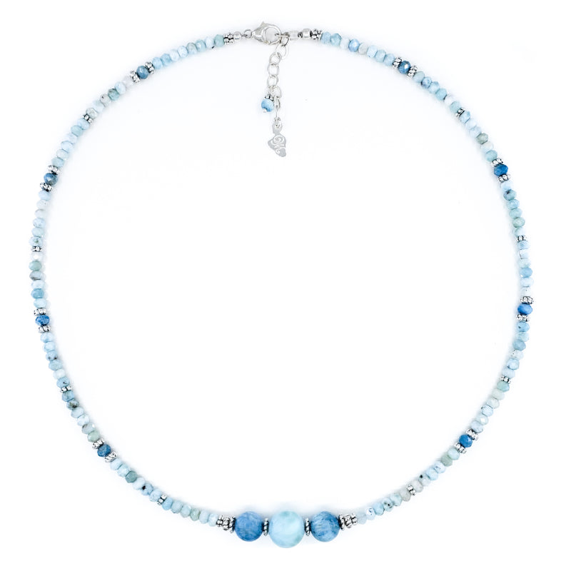 Beaded Larimar & Sterling Silver Necklace with Apatite