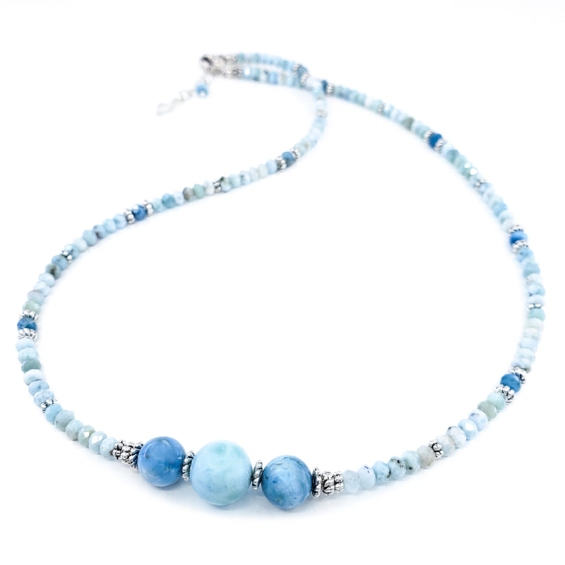 Beaded Larimar & Sterling Silver Necklace with Apatite