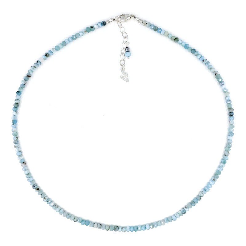 3mm Beaded Larimar and Sterling Silver Necklace