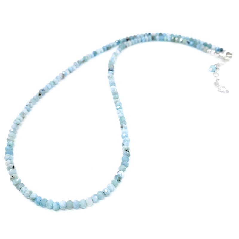 3mm Beaded Larimar and Sterling Silver Necklace