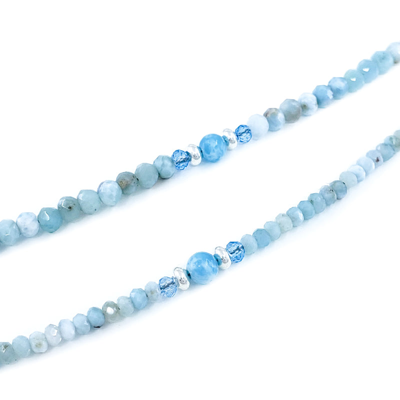 2mm or 3mm Beaded Larimar, Blue Topaz, and Sterling Silver Necklace