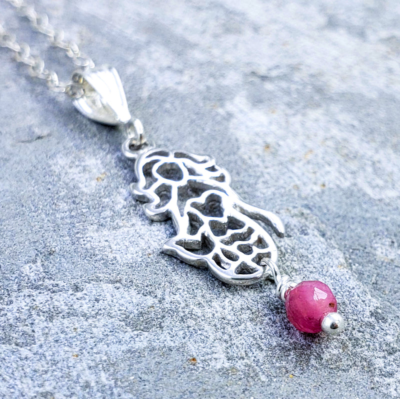 Honolua Necklace – Sterling Silver Mermaid with Pink Tourmaline on 16”, 18” or 20” Sterling Silver Chain