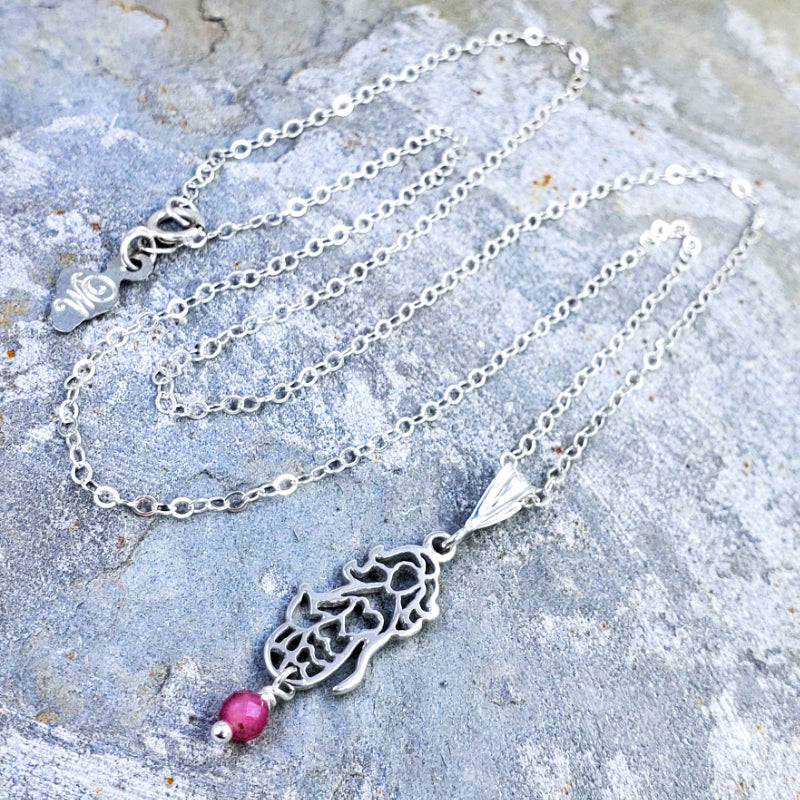 Honolua Necklace – Sterling Silver Mermaid with Pink Tourmaline on 16”, 18” or 20” Sterling Silver Chain