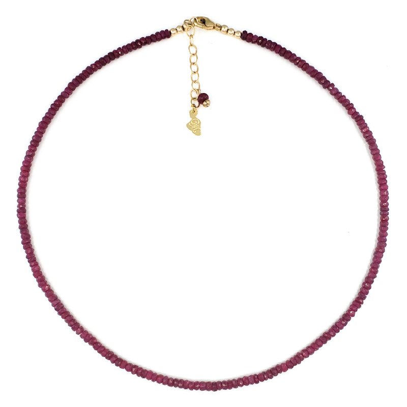 Beaded Rubies Necklace with Gold Clasp