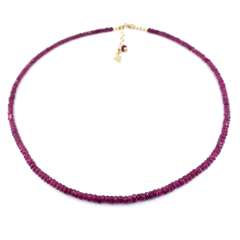 Beaded Rubies Necklace with Gold Clasp