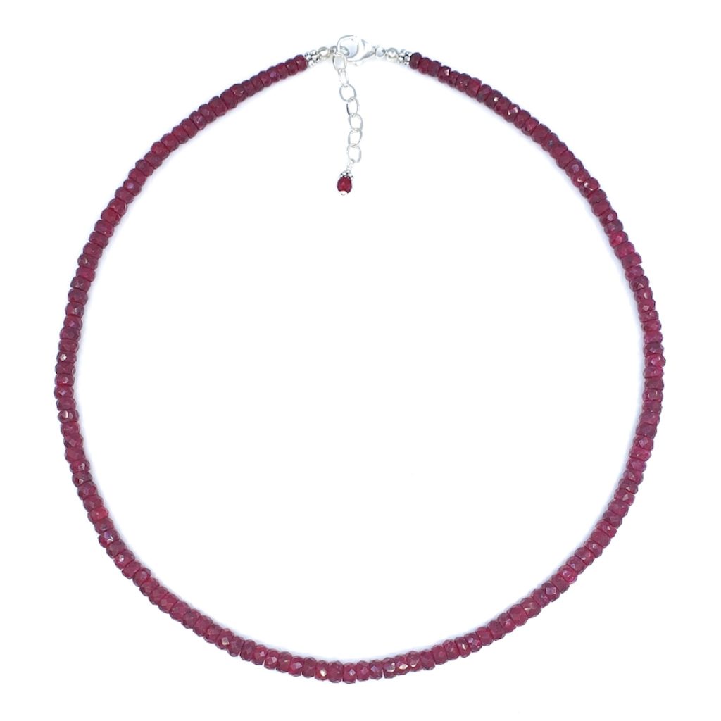 Beaded Rubies Necklace with Sterling Silver Clasp