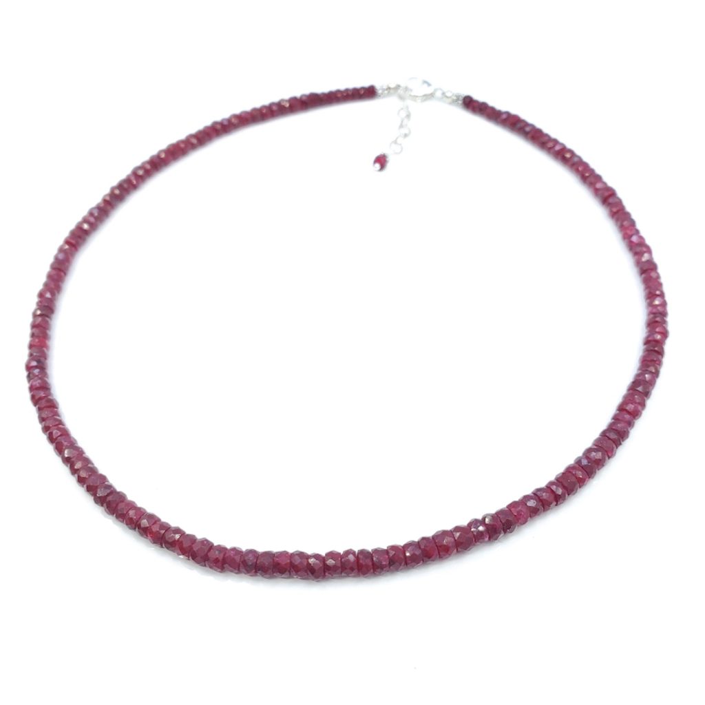 Beaded Rubies Necklace with Sterling Silver Clasp