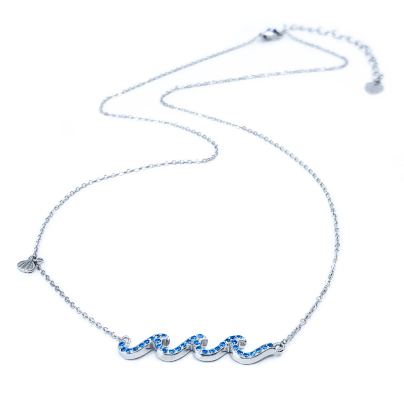 Sterling Silver Necklace with 3 Blue Topaz Waves