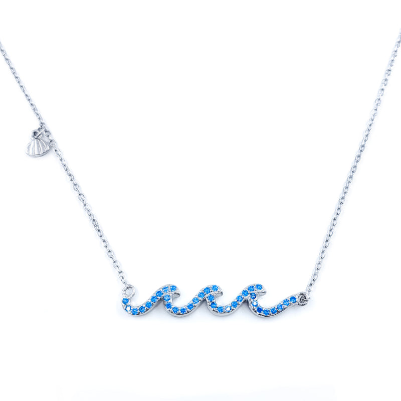 Sterling Silver Necklace with 3 Blue Topaz Waves