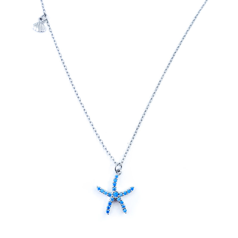 Sterling Silver & Blue Topaz Starfish Necklace