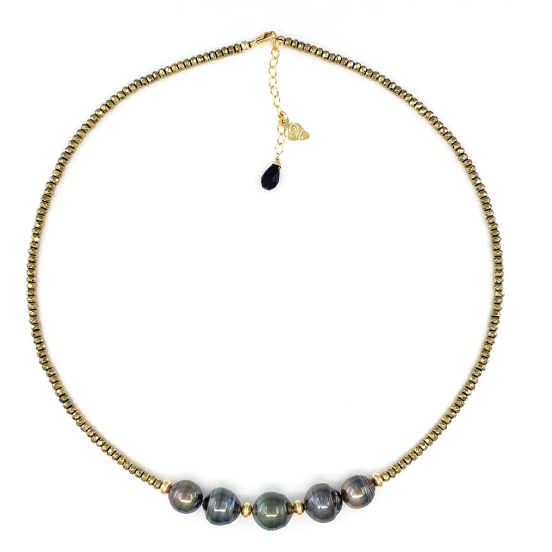 5 Tahitian Pearls & Pyrite Necklace