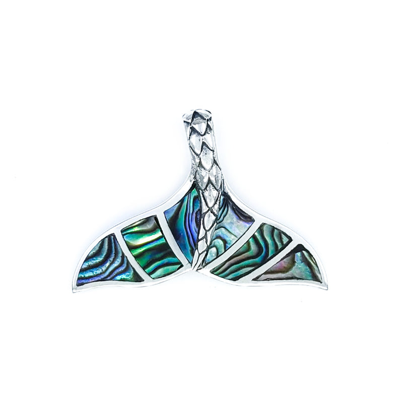 Sterling Silver Whale Tail Pendant with Abalone Shell