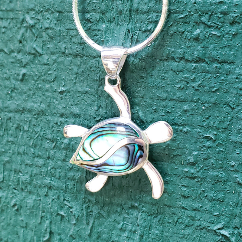 Petroglyph Turtle Pendant with Abalone Shell & Sterling Silver