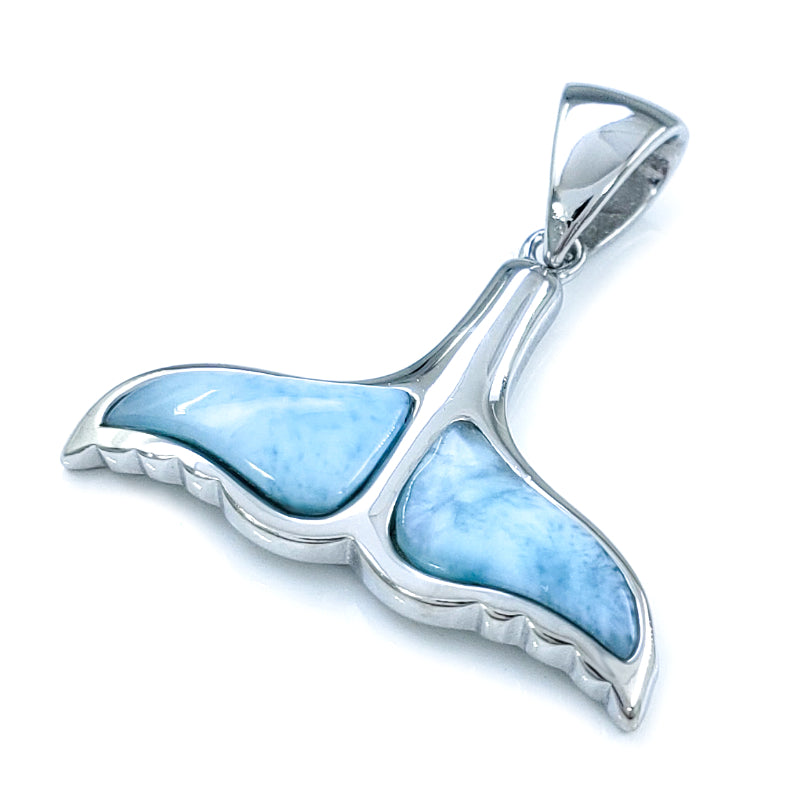 Small Sterling Silver & Larimar Whale Tail Pendant