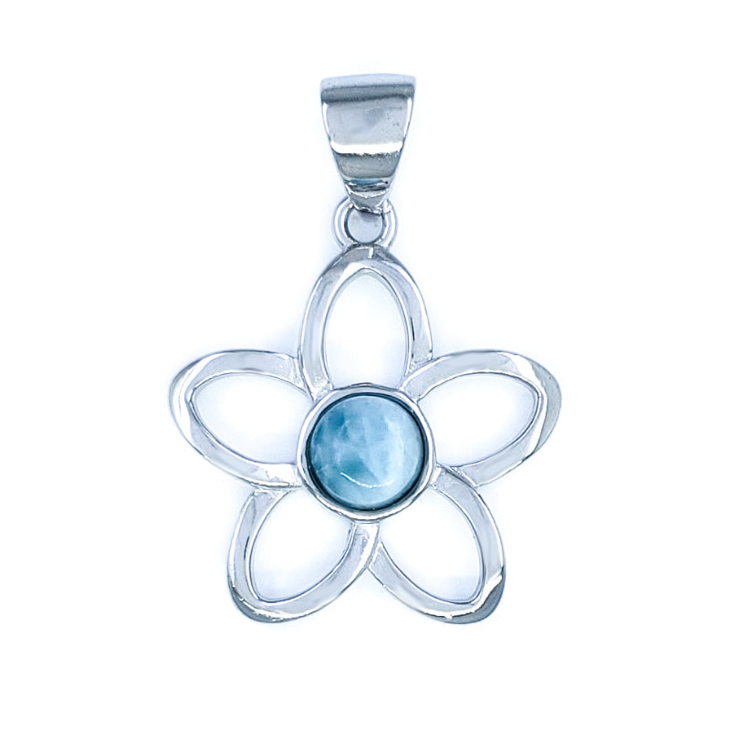 Sterling Silver & Larimar Plumeria Pendant