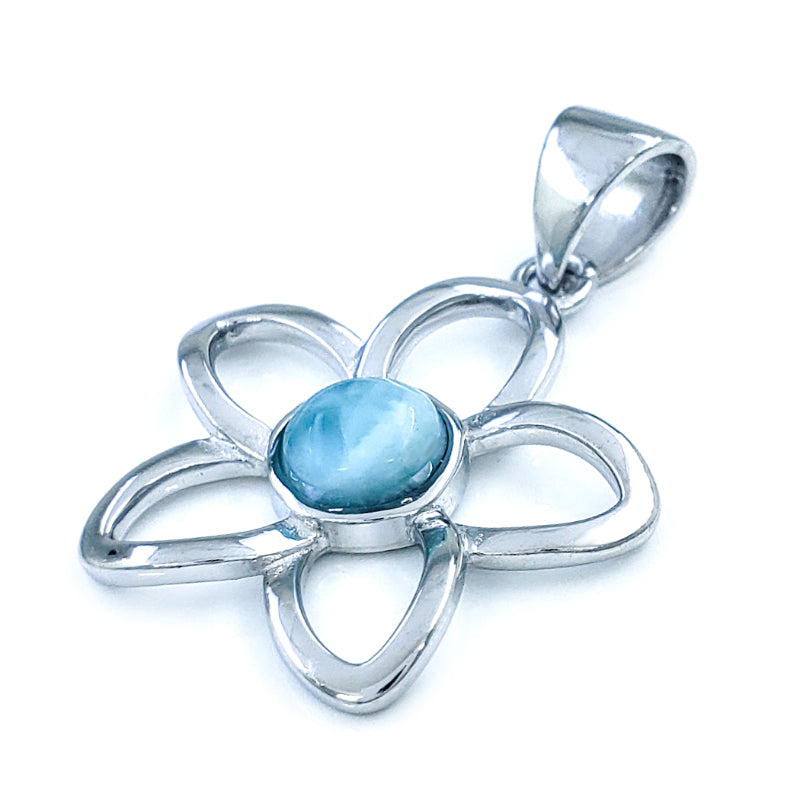 Sterling Silver & Larimar Plumeria Pendant