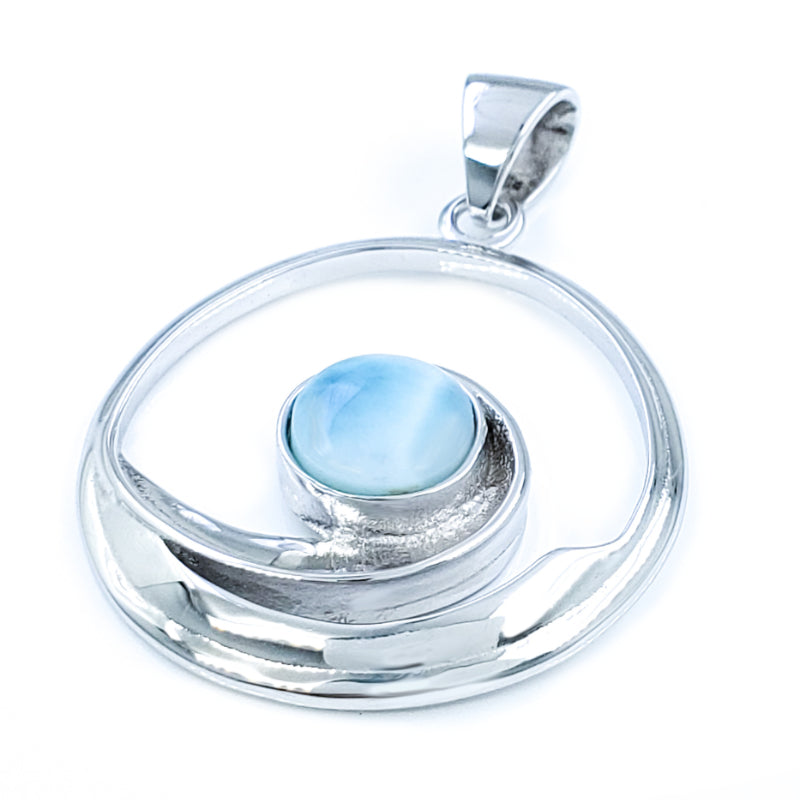 Sterling Silver Wave Pendant with Larimar