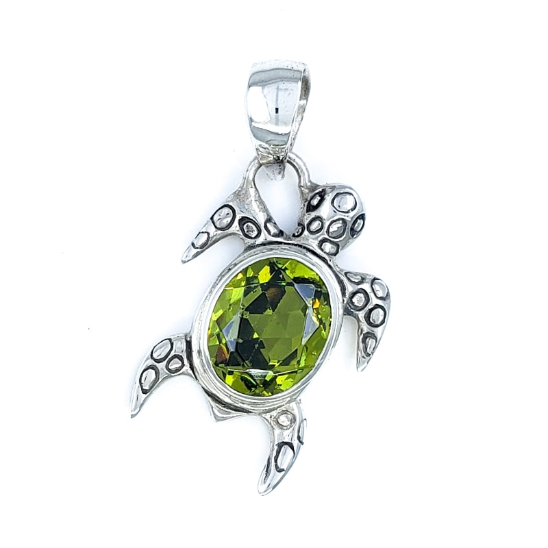 Filigreed Sterling Silver & Peridot Turtle Pendant