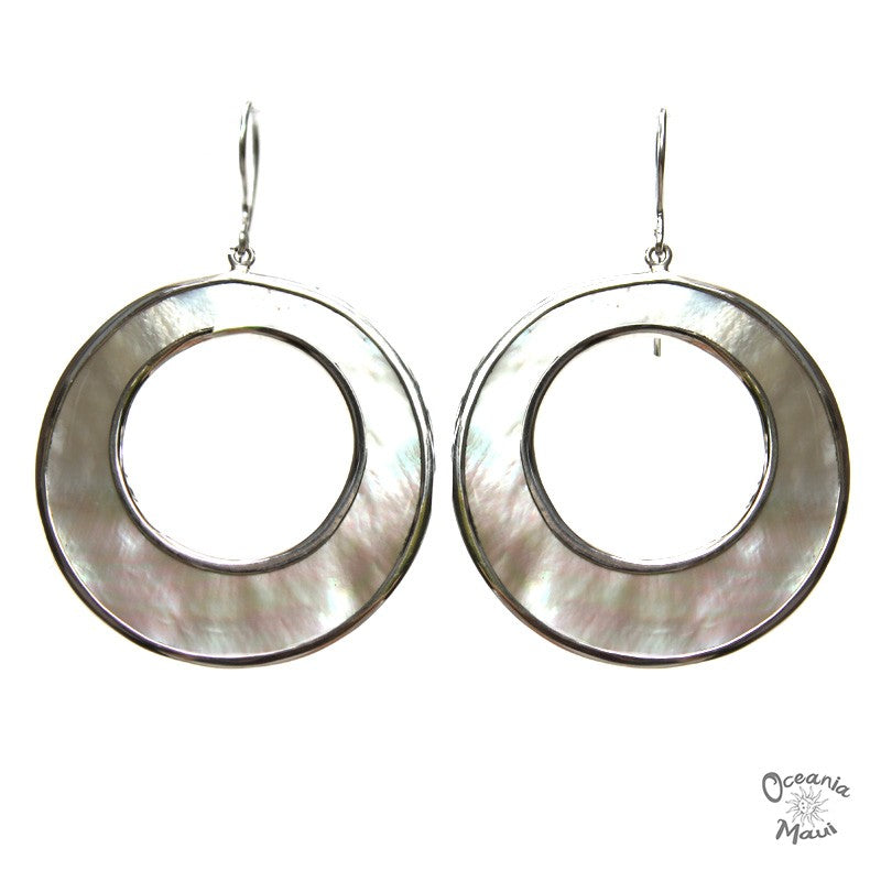 Large White Mother of Pearl Hoop Earrings