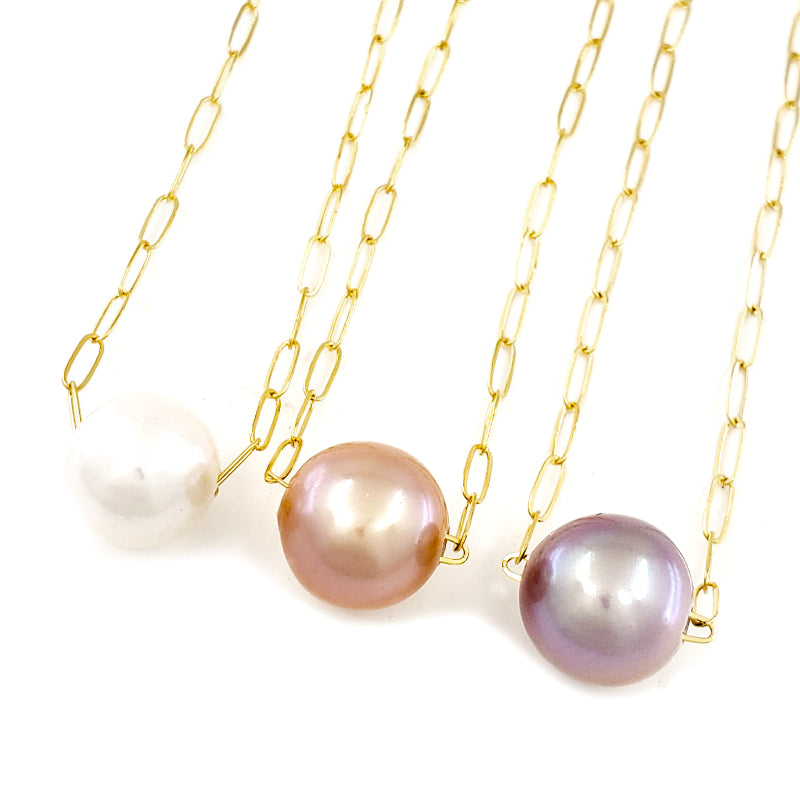 10-11mm Edison Pearl Necklace on 14k Gold Filled Paperclip Chain